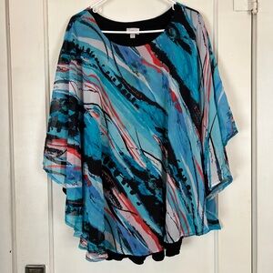 Avenue Blue and Red Abstract Women's Blouse - size 26/28 - nice for the holidays